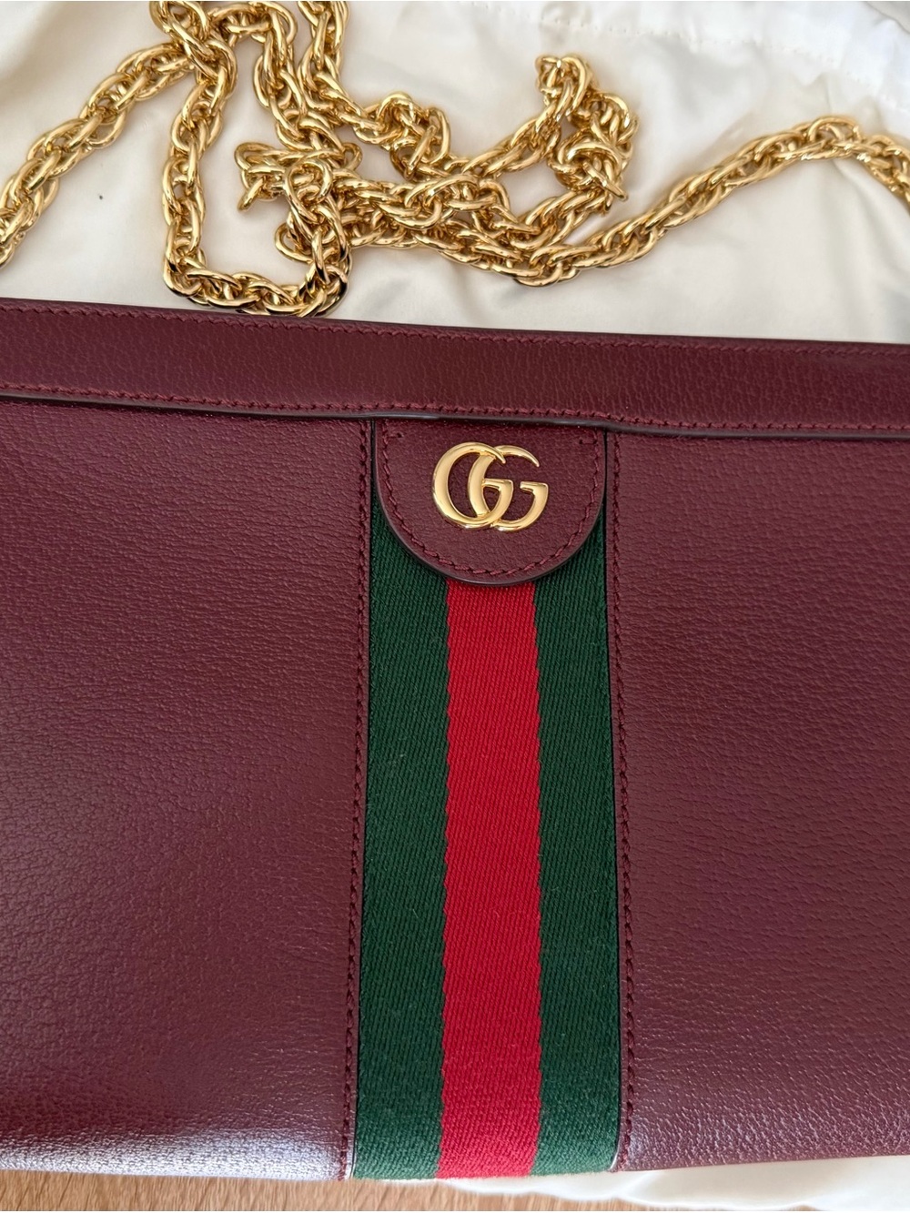 Gucci Burgundy Leather Shoulder Bag with Green and Red Web Stripe